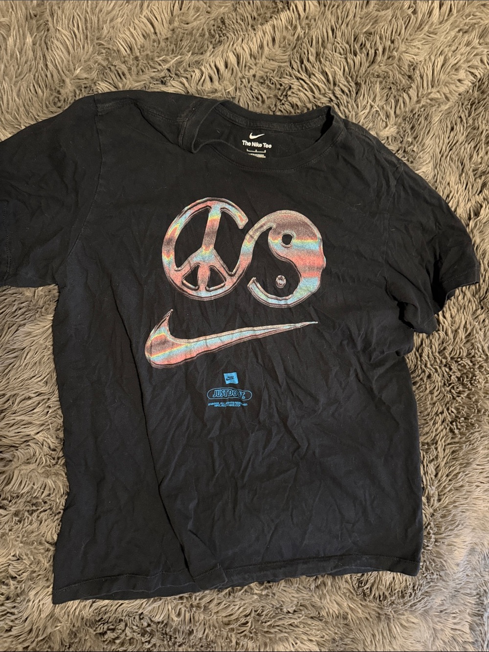 Nike Black Tee with Rainbow Peace, Yin-Yang & Swoosh